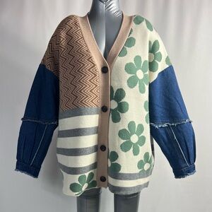 Blue Blush Floral and Chevron Cardigan